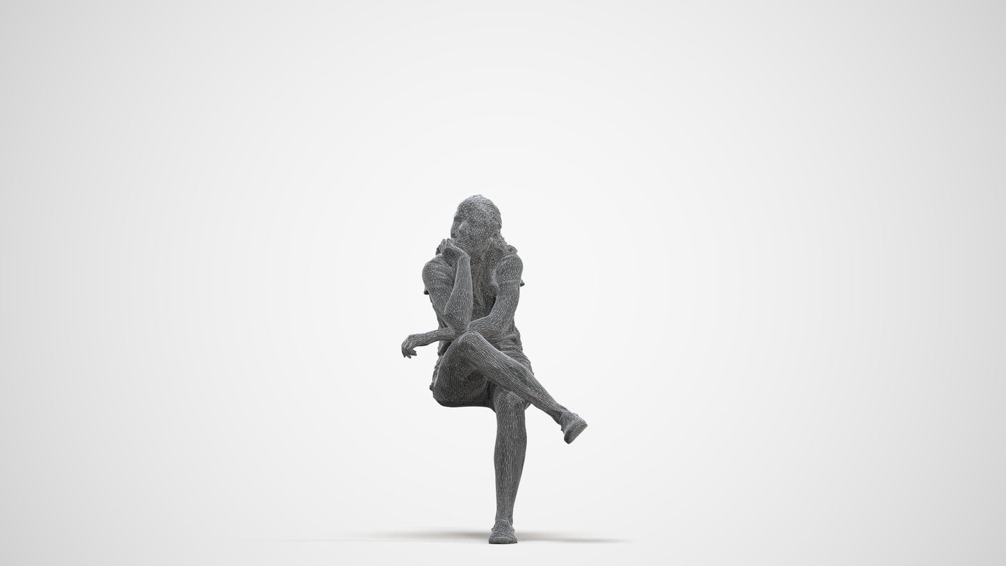 realistic 3D human girl casual kids, archviz people FBX OBJ for Blender, three-quarter front view render