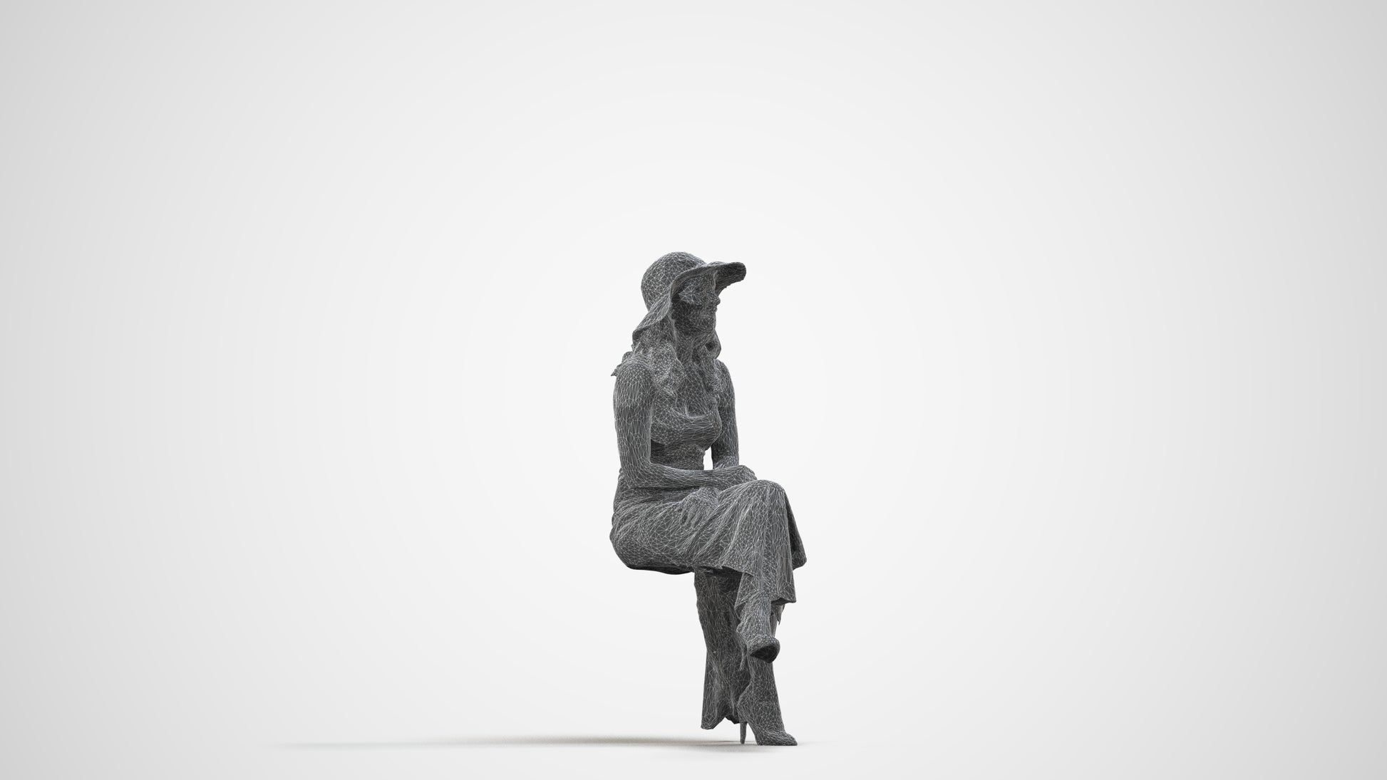realistic 3D human woman casual sitting, archviz people FBX OBJ for Blender, wireframe side view