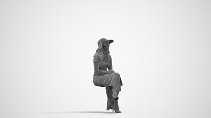 realistic 3D human woman casual sitting, archviz people FBX OBJ for Blender, wireframe side view