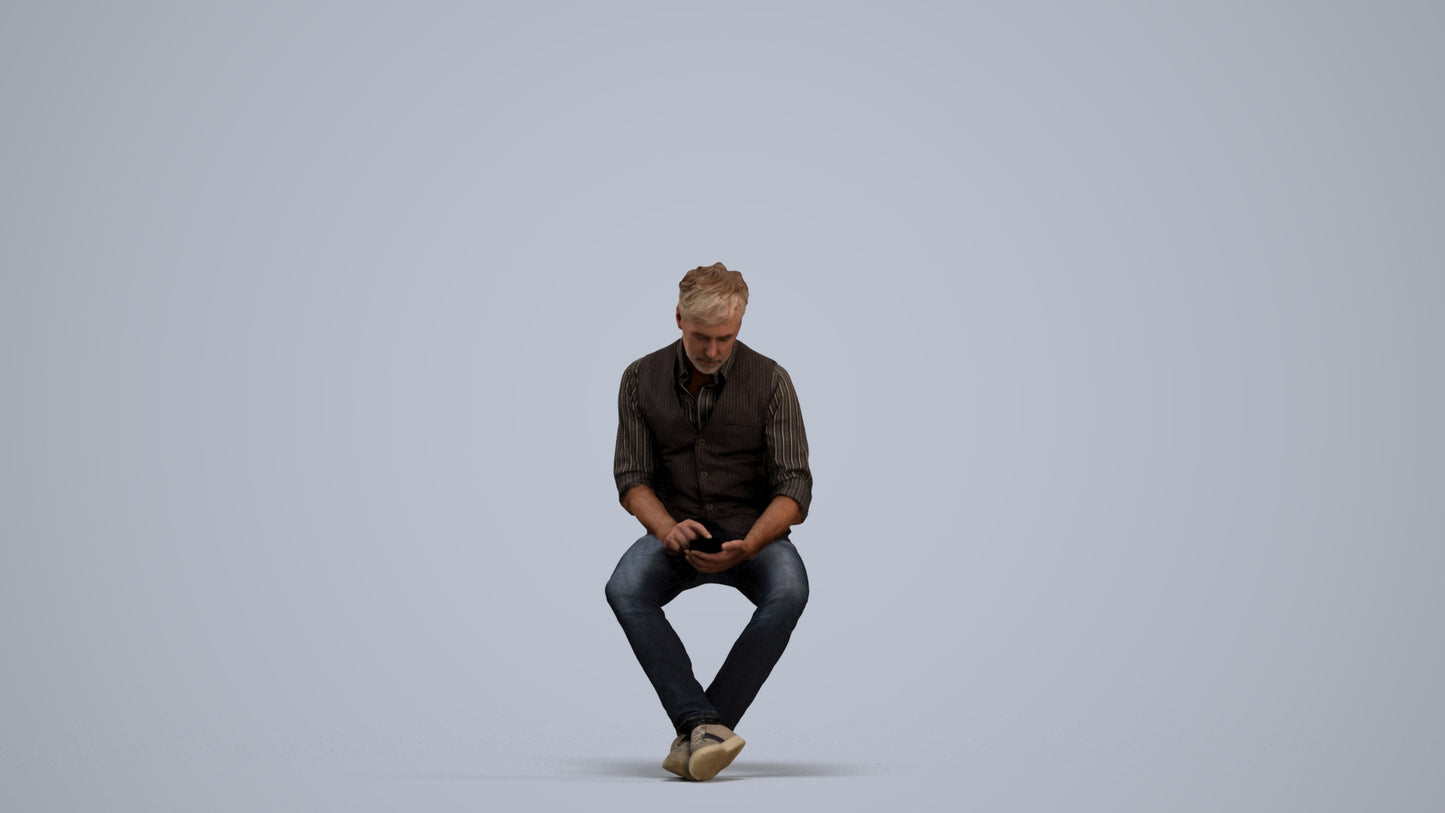 scanned 3D man casual sitting, photogrammetry people for Enscape and V-Ray, standing pose render