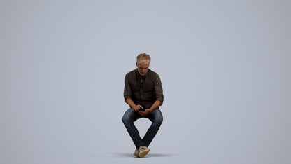 scanned 3D man casual sitting, photogrammetry people for Enscape and V-Ray, standing pose render