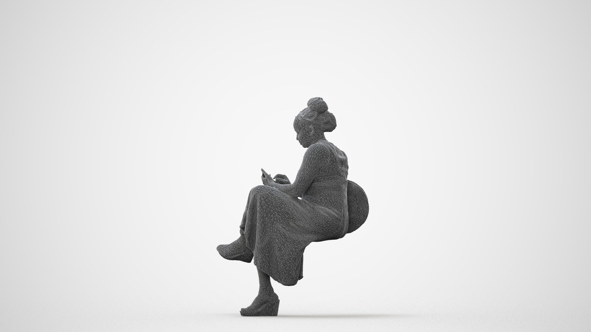 realistic 3D woman casual sitting, scanned archviz people for Blender and 3ds Max, square thumbnail