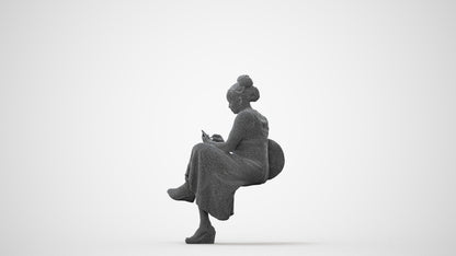 realistic 3D woman casual sitting, scanned archviz people for Blender and 3ds Max, square thumbnail