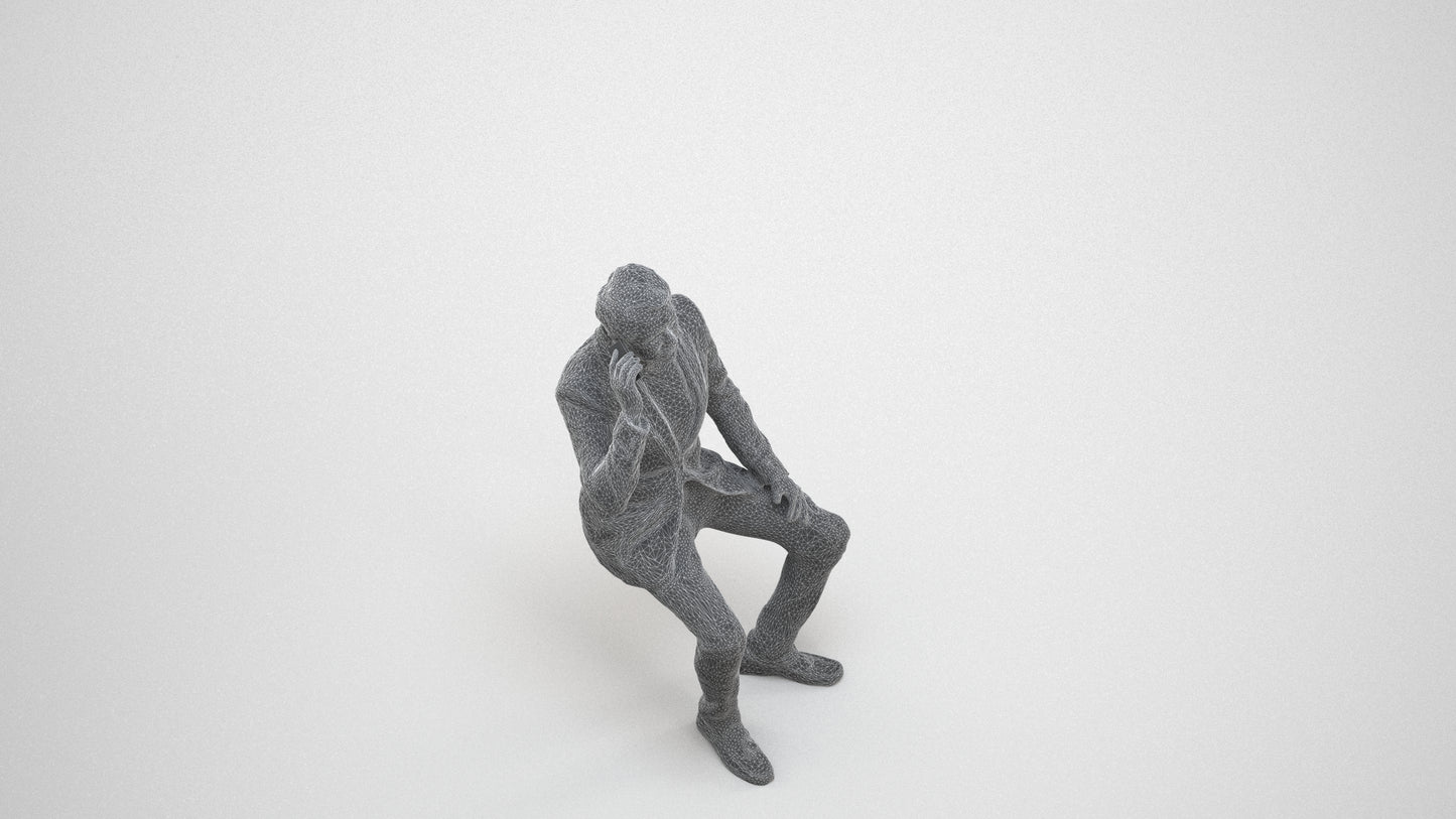 3D scanned man formalaffairs formal, photorealistic archviz people for Enscape and SketchUp, wireframe three-quarter view