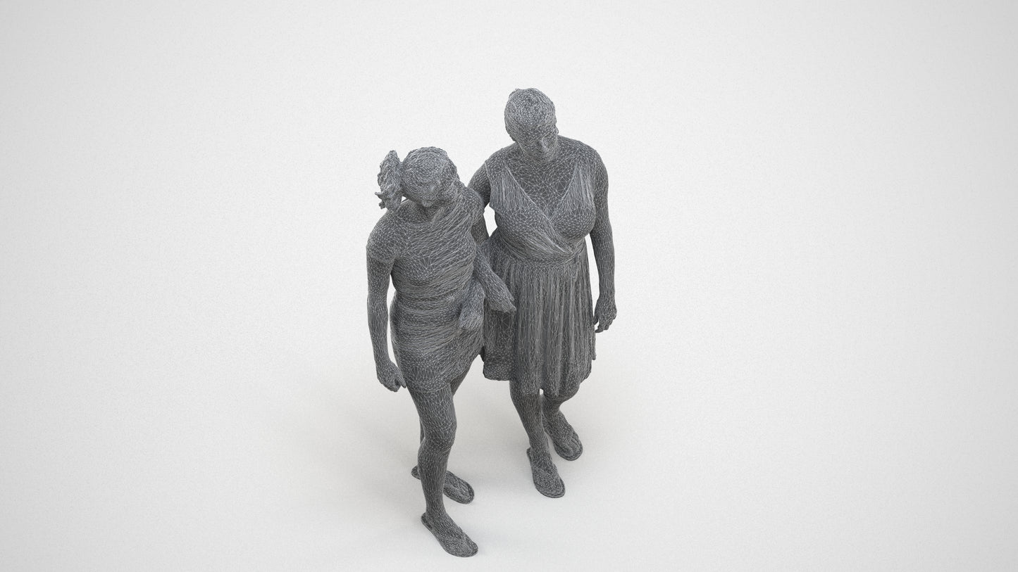 3D people model woman casual couple, scanned human for 3ds Max rendering, wireframe three-quarter view