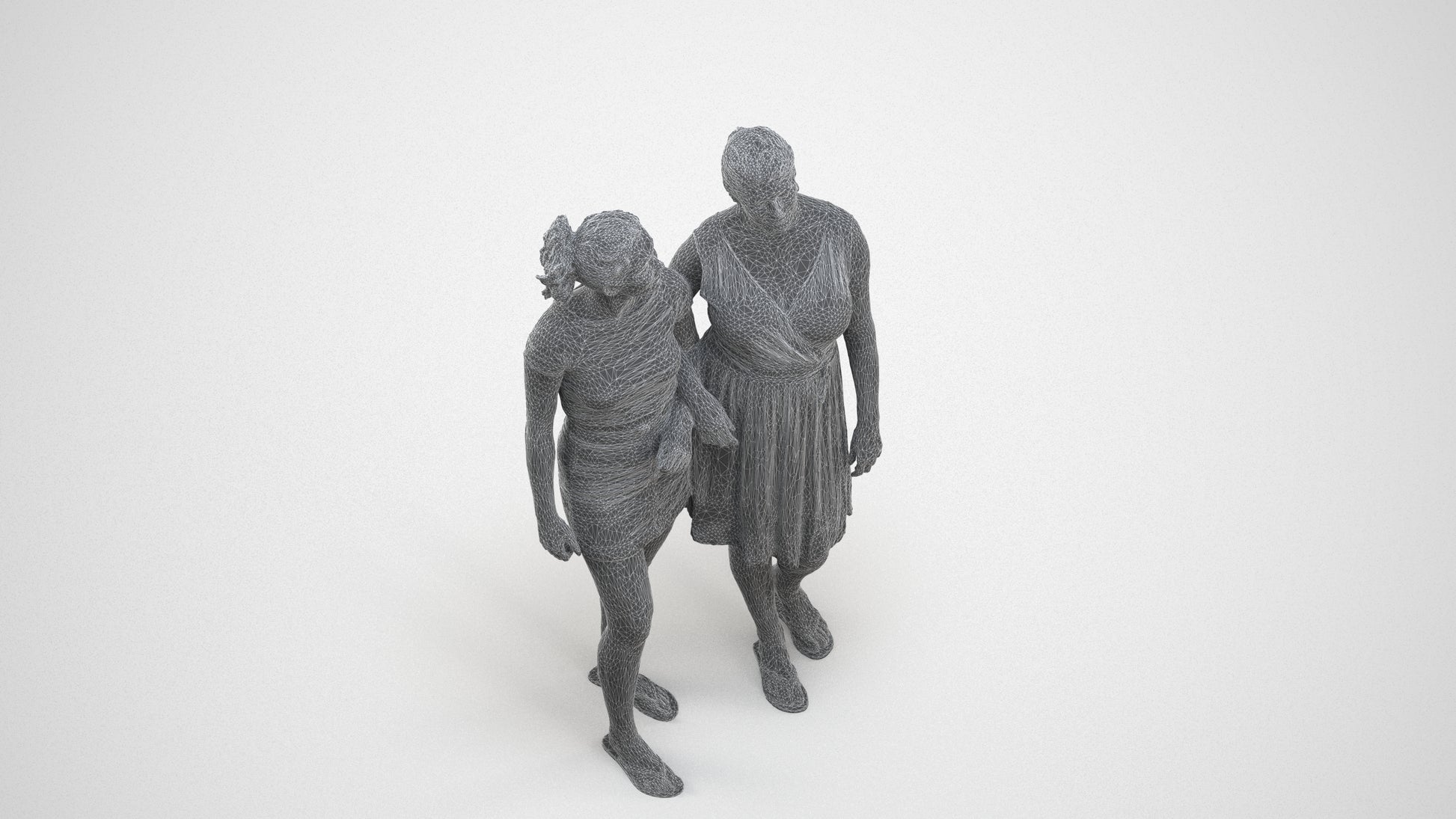 3D people model woman casual couple, scanned human for 3ds Max rendering, wireframe three-quarter view