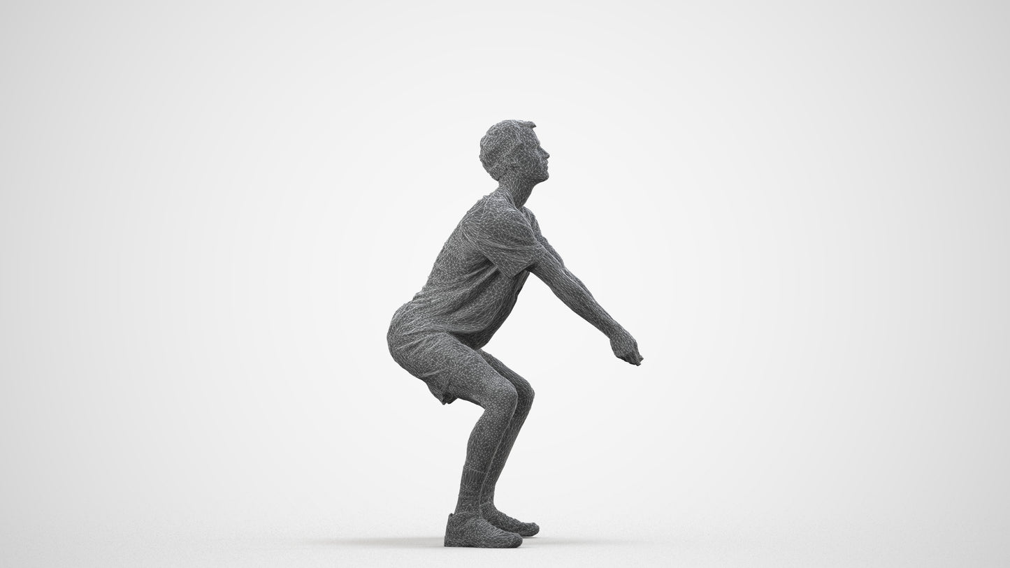 3D people model man sport, scanned human for 3ds Max rendering, wireframe side view