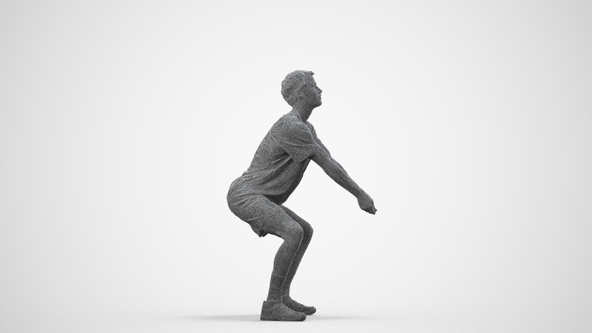 3D people model man sport, scanned human for 3ds Max rendering, wireframe side view