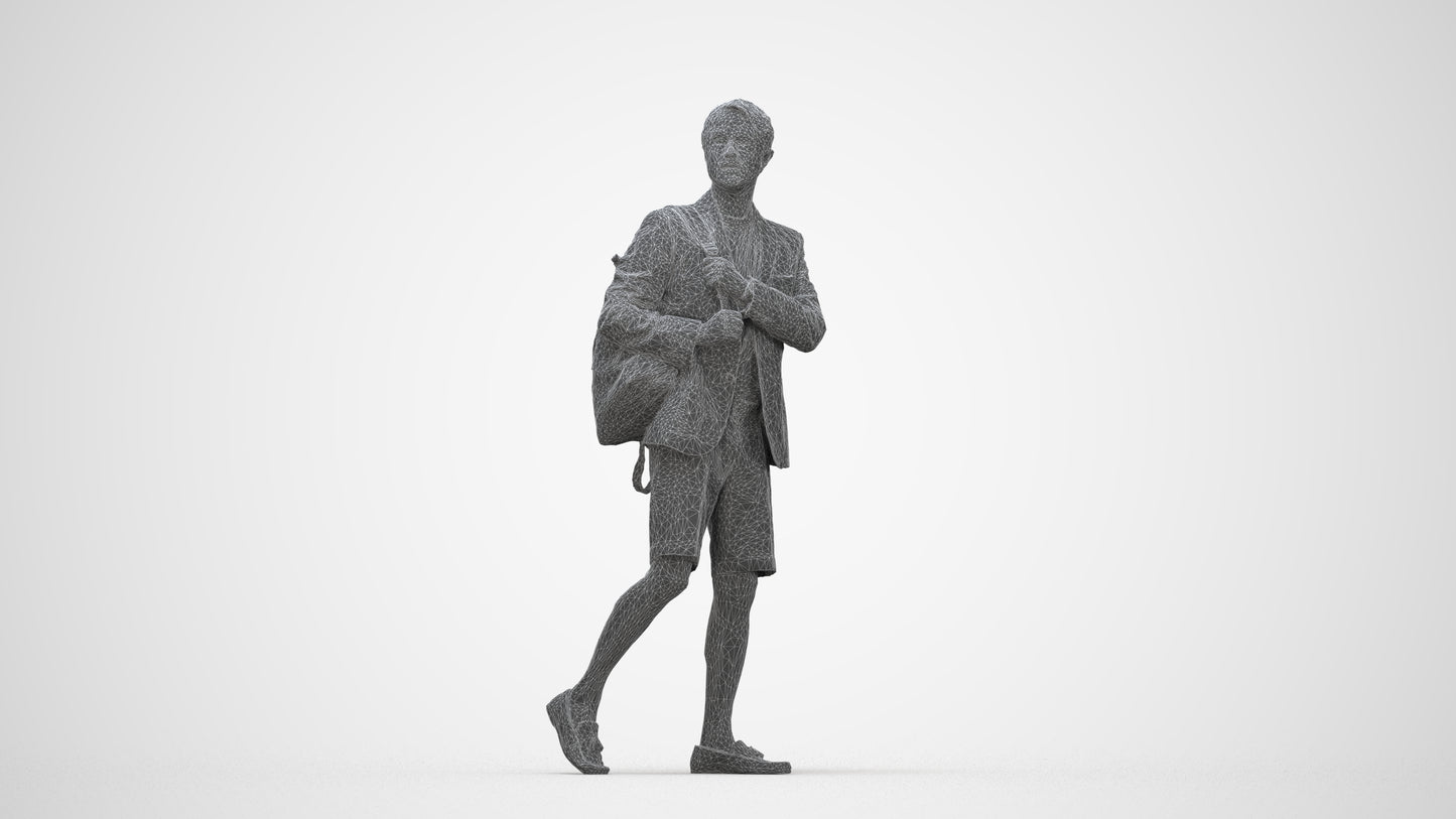 scanned 3D man business walking, photogrammetry people for Enscape and V-Ray, wireframe back view