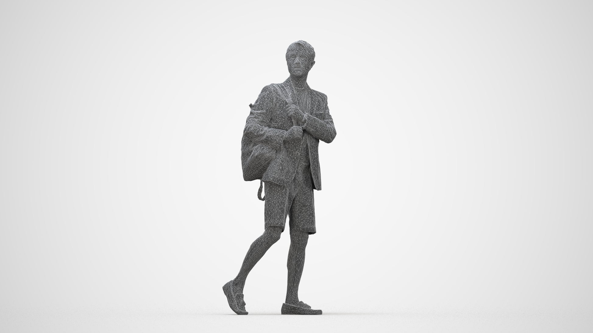 scanned 3D man business walking, photogrammetry people for Enscape and V-Ray, wireframe back view