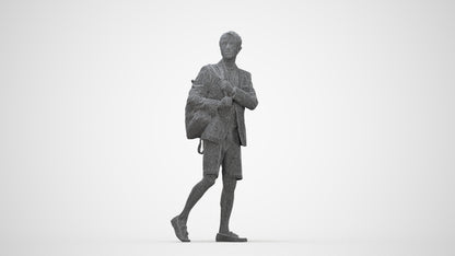scanned 3D man business walking, photogrammetry people for Enscape and V-Ray, wireframe back view