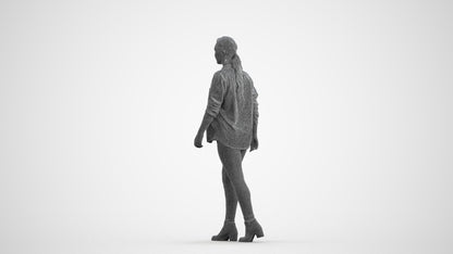 realistic 3D woman casual walking, scanned archviz people for Blender and 3ds Max, wireframe front view