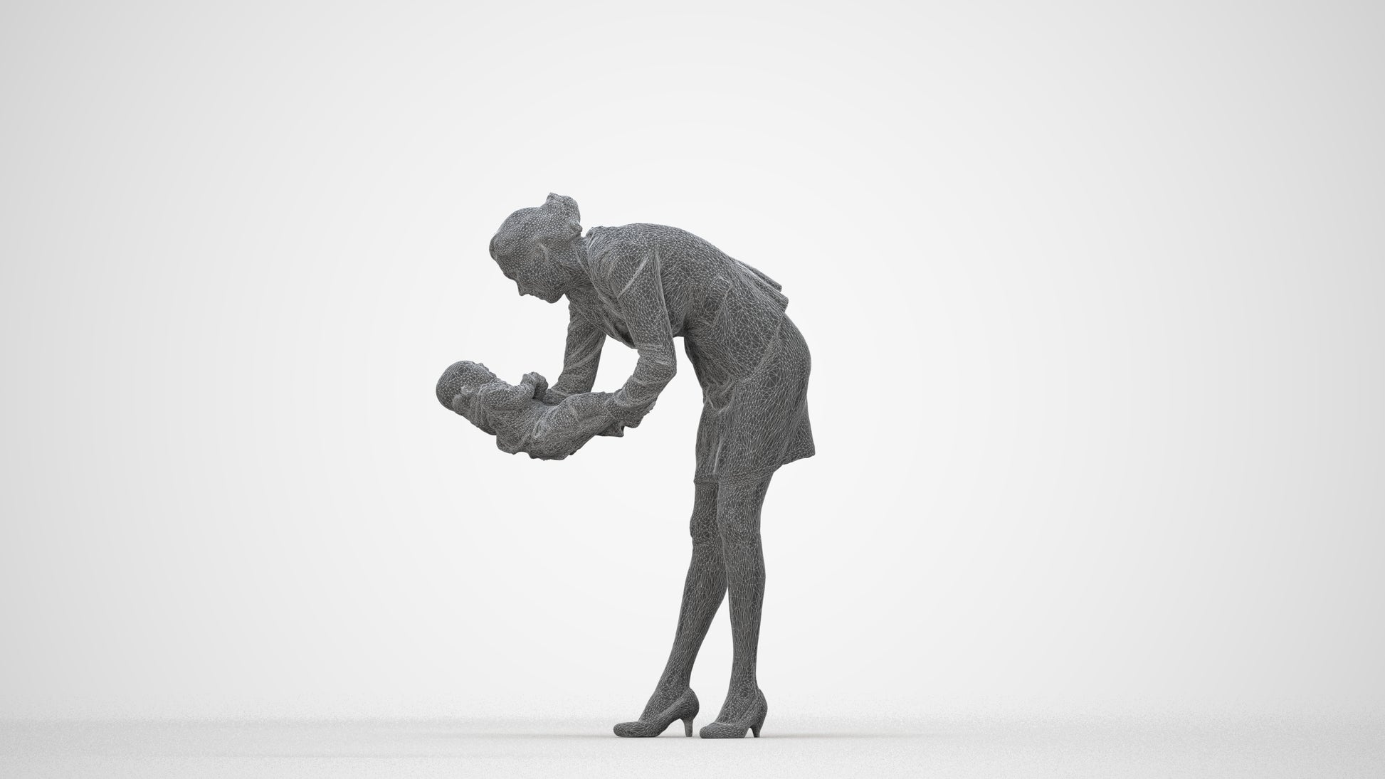 3D people model girl business kids, scanned human for 3ds Max rendering, wireframe back view