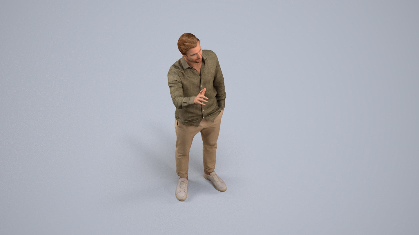 3D human model man casual standing, photogrammetry scanned person for archviz, back view render