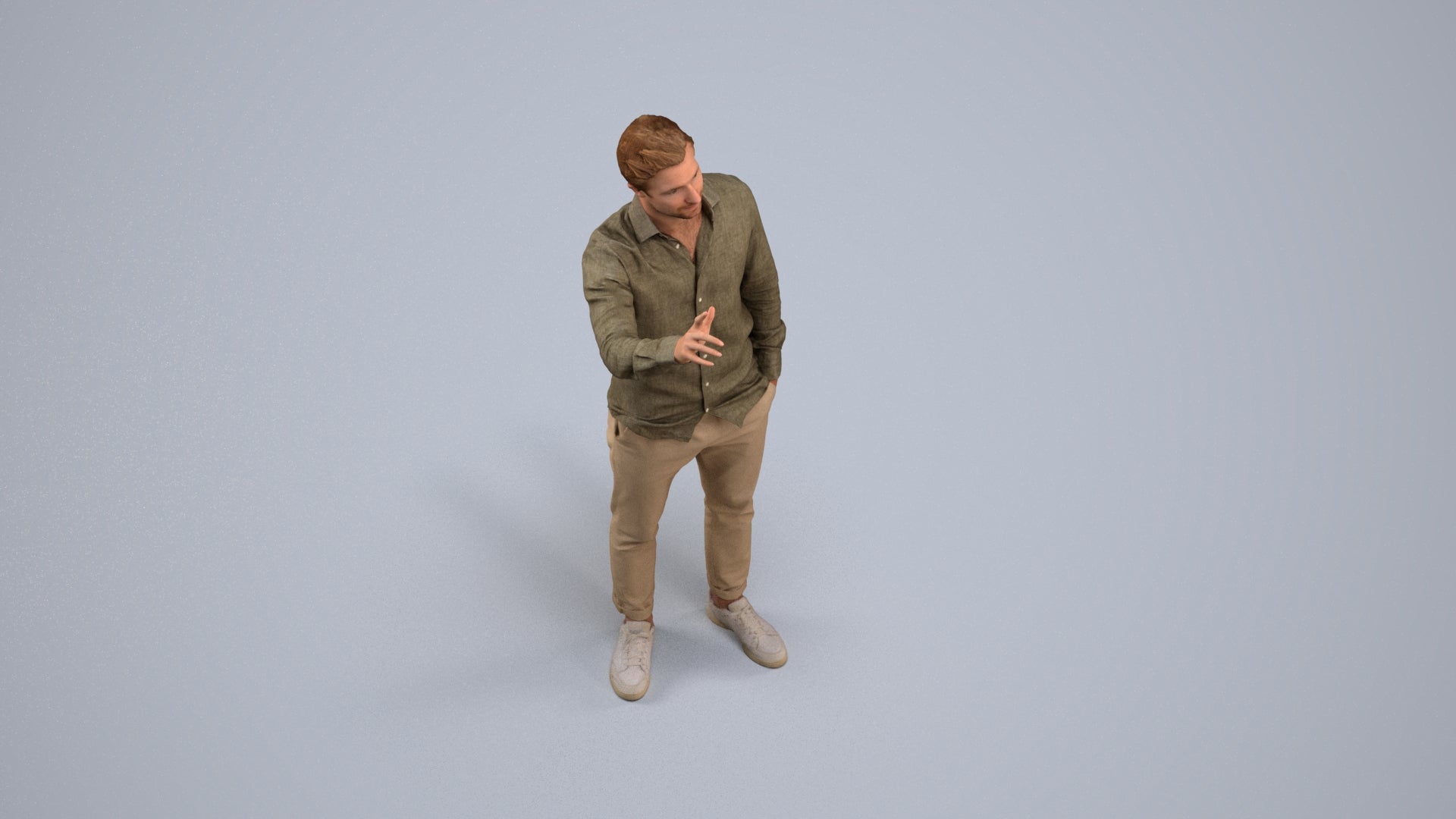 3D human model man casual standing, photogrammetry scanned person for archviz, back view render