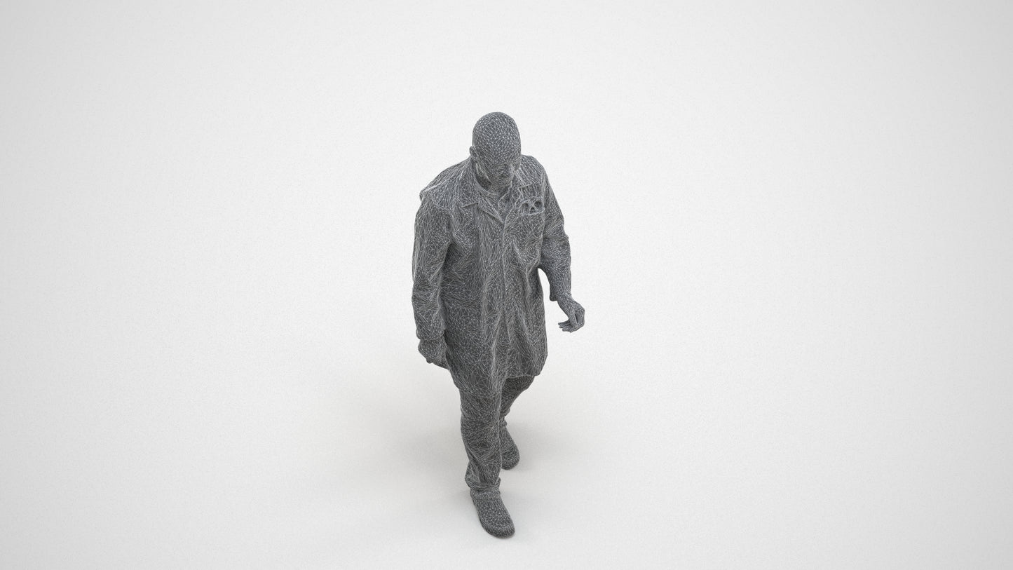 realistic 3D senior man medical, scanned archviz people for Blender and 3ds Max, wireframe three-quarter view
