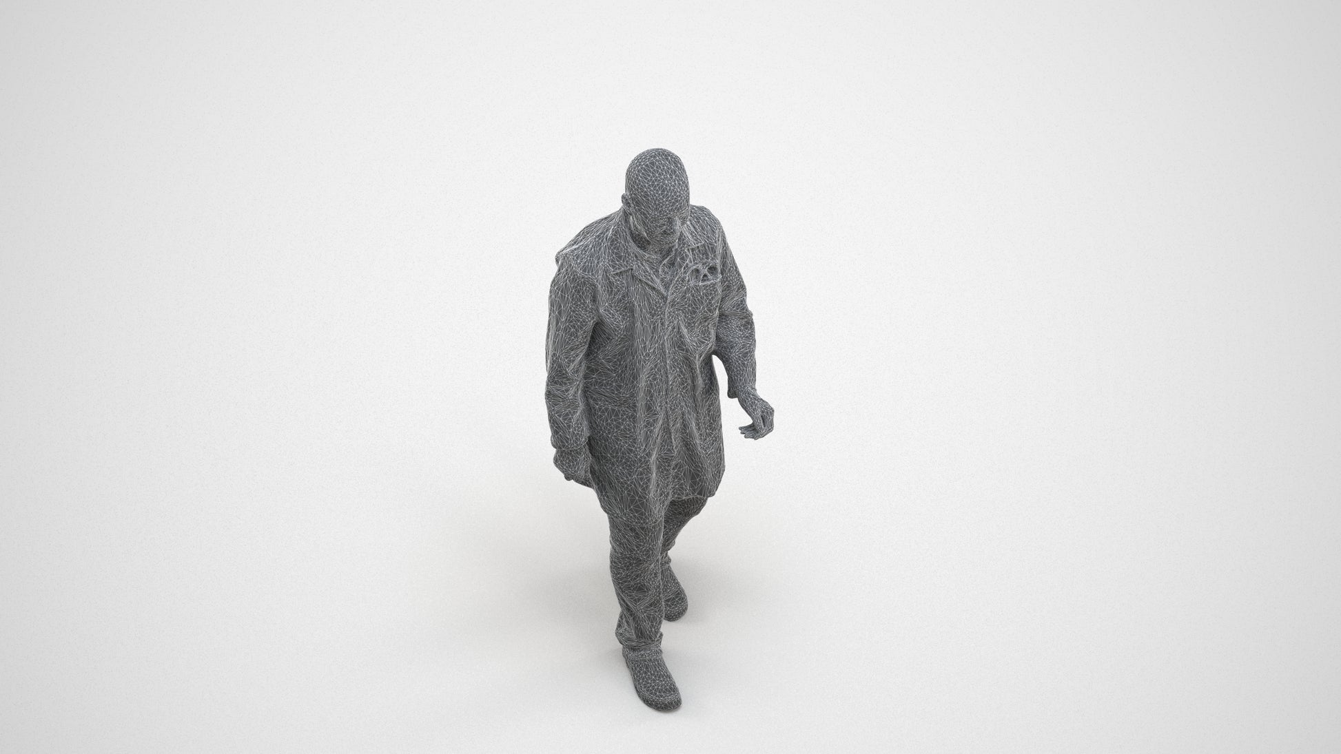 realistic 3D senior man medical, scanned archviz people for Blender and 3ds Max, wireframe three-quarter view