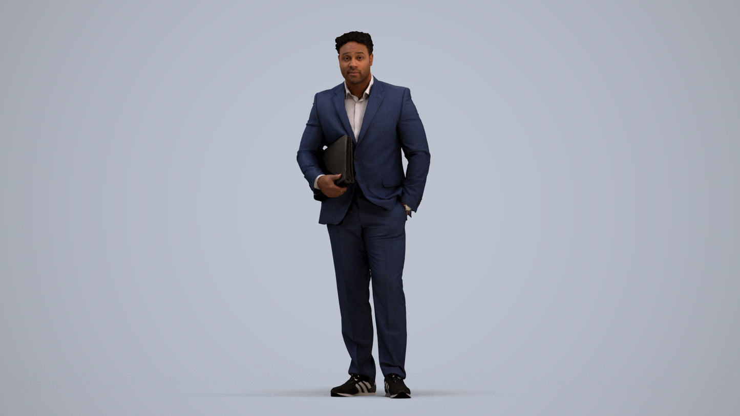 3D people model man business, scanned human for 3ds Max rendering, standing pose render