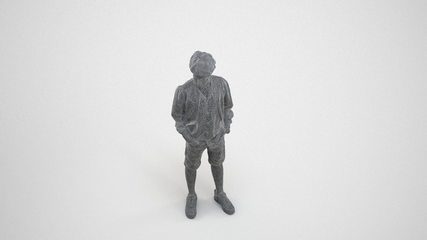 scanned 3D boy casual kids, photogrammetry people for Enscape and V-Ray, wireframe three-quarter view