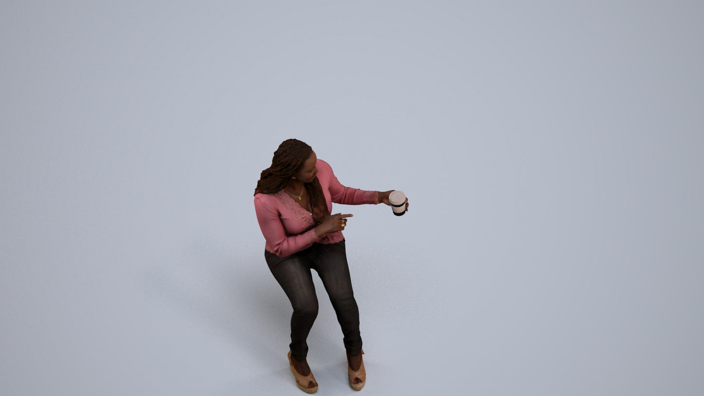 realistic 3D woman casual sitting, scanned archviz people for Blender and 3ds Max, back view render