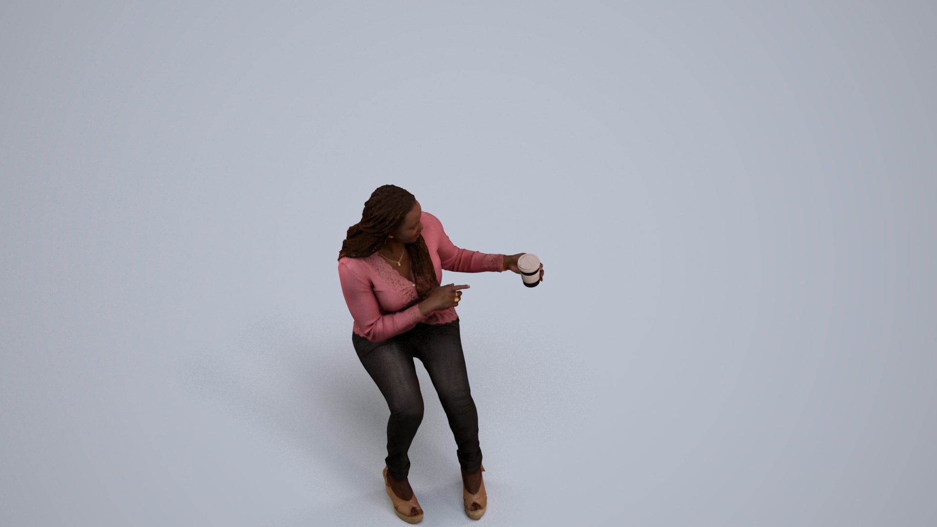 realistic 3D woman casual sitting, scanned archviz people for Blender and 3ds Max, back view render