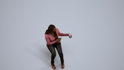realistic 3D woman casual sitting, scanned archviz people for Blender and 3ds Max, back view render