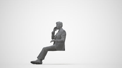 3D human model man business sitting, photogrammetry scanned person for archviz, wireframe back view