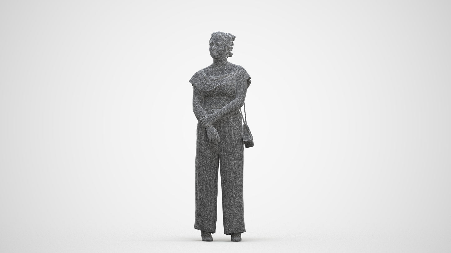 3D people model woman casual standing, scanned human for 3ds Max rendering, three-quarter front view render