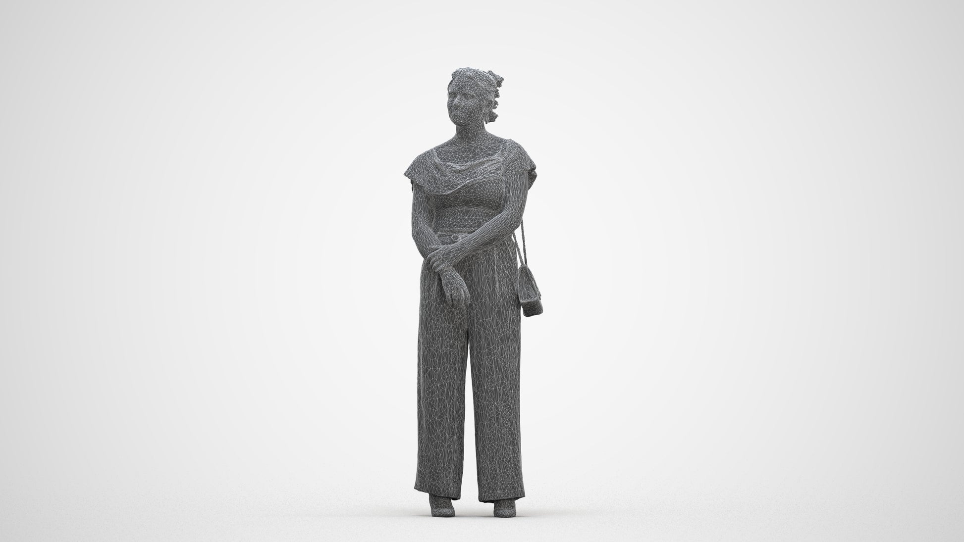 3D people model woman casual standing, scanned human for 3ds Max rendering, three-quarter front view render