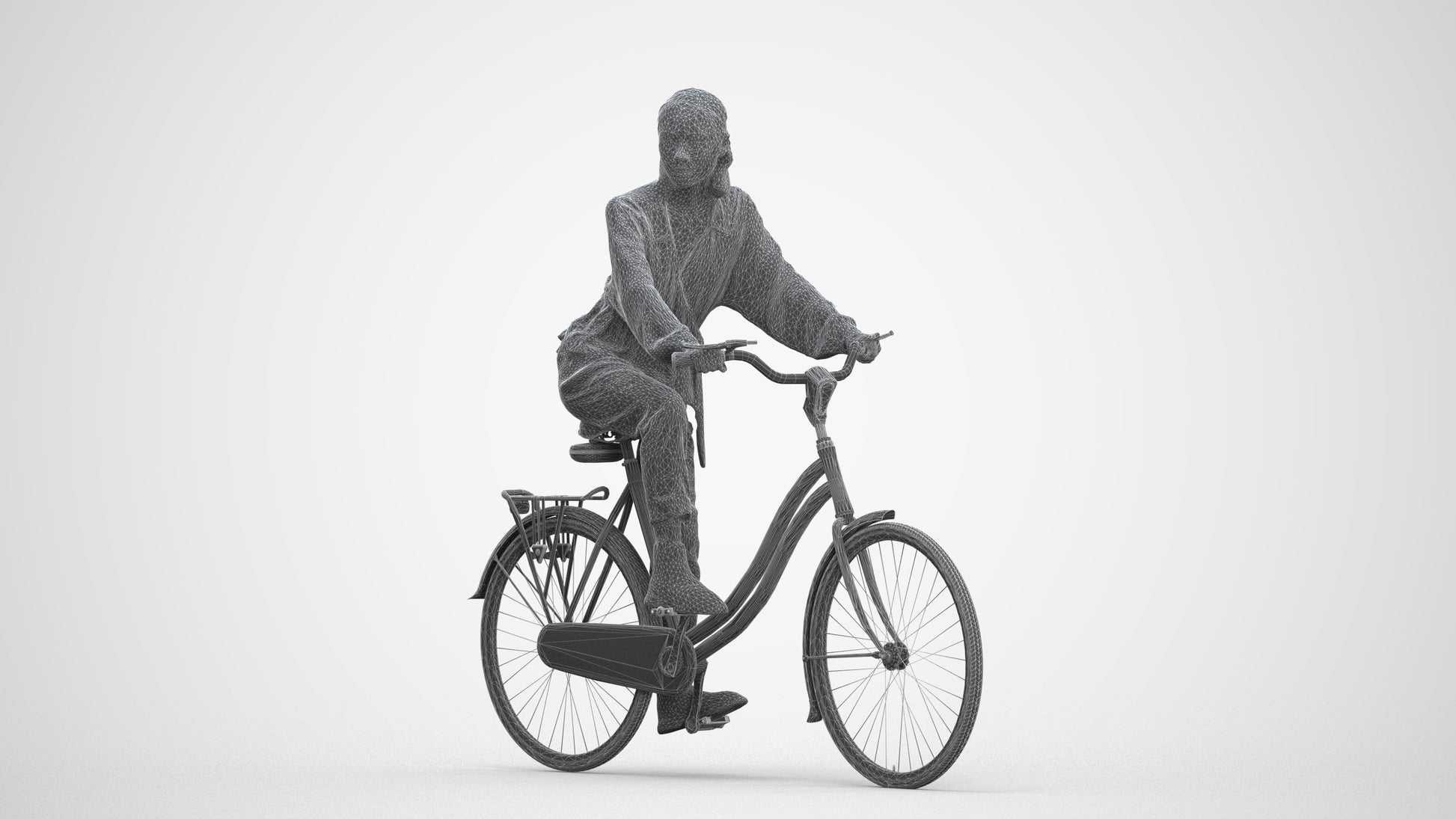 3D human model woman casual cycling, photogrammetry scanned person for archviz, three-quarter front view render