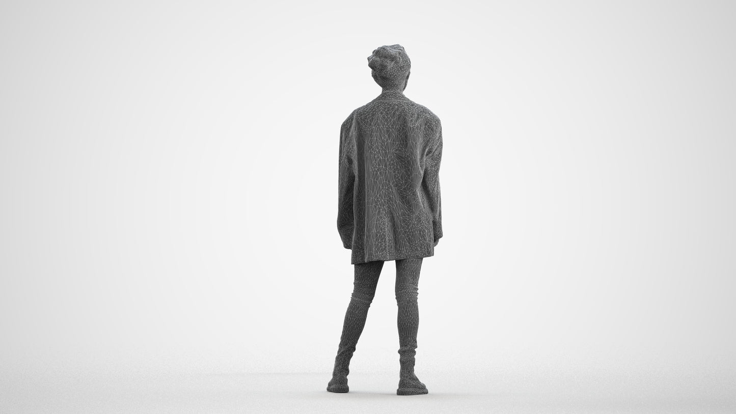 3D human model woman casual mix, photogrammetry scanned person for archviz, wireframe front view