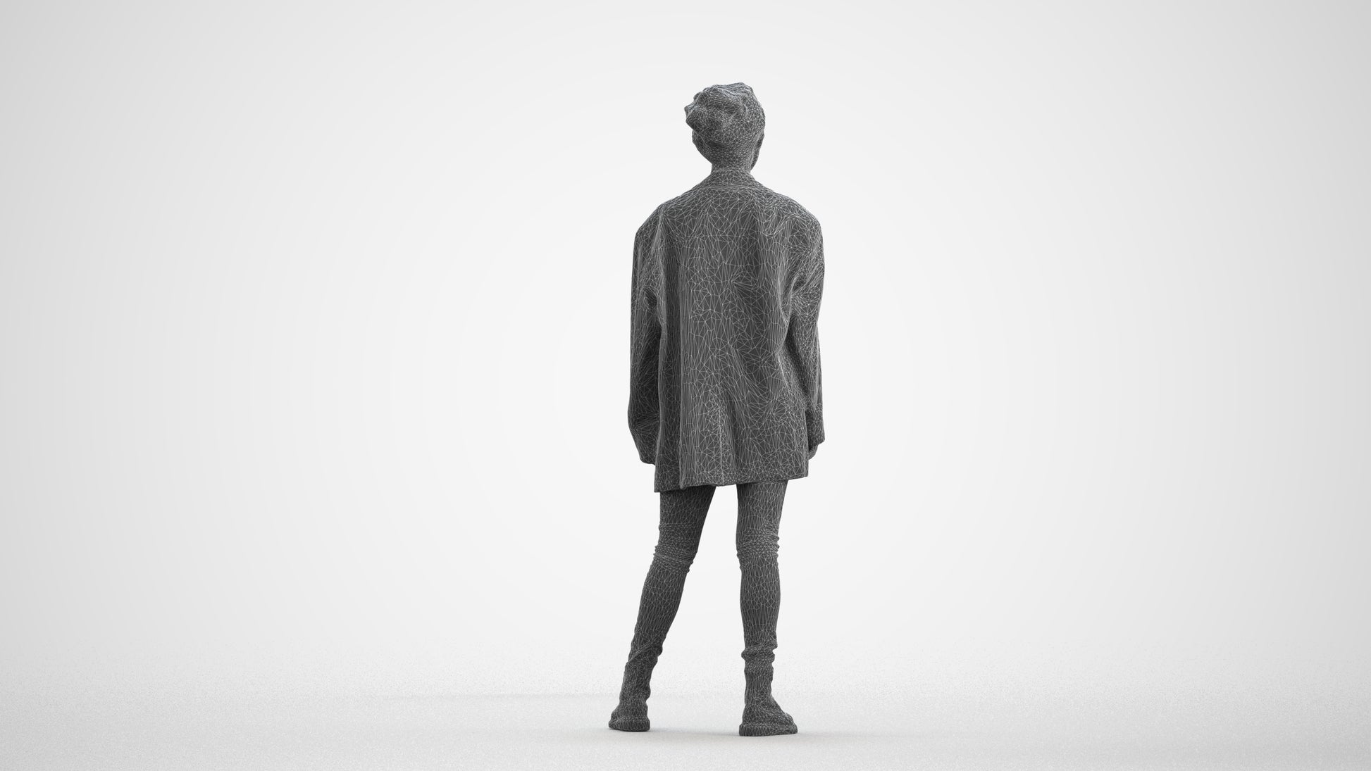 3D human model woman casual mix, photogrammetry scanned person for archviz, wireframe front view