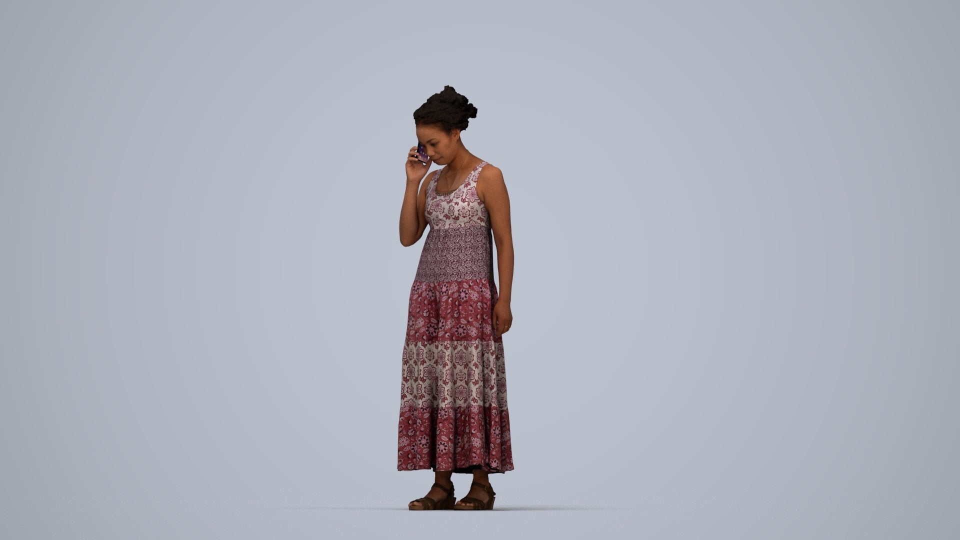 3D people model woman casual standing, scanned human for 3ds Max rendering, top-down view render