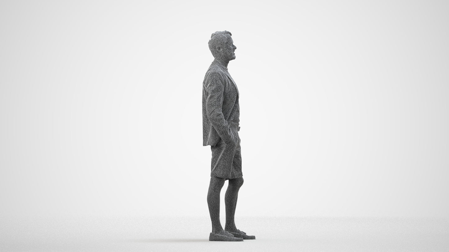 scanned 3D man business standing, photogrammetry people for Enscape and V-Ray, wireframe side view