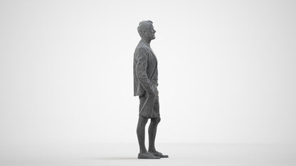 scanned 3D man business standing, photogrammetry people for Enscape and V-Ray, wireframe side view