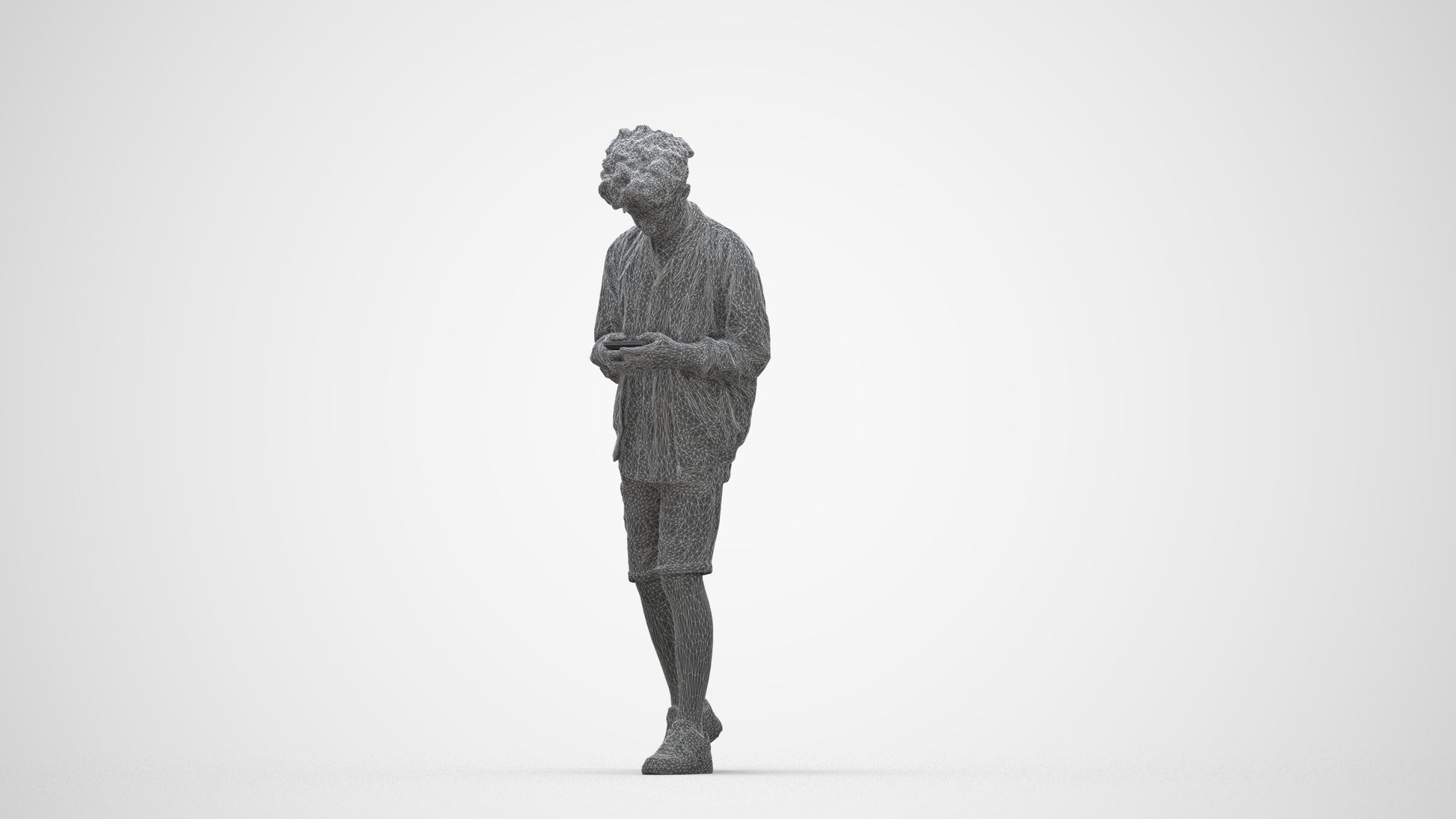 3D human model boy casual kids, photogrammetry scanned person for archviz, wireframe back view
