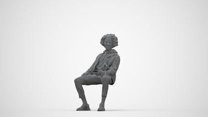 3D people model man casual sitting, scanned human for 3ds Max rendering, wireframe back view