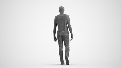 3D human model man casual walking, photogrammetry scanned person for archviz, wireframe front view