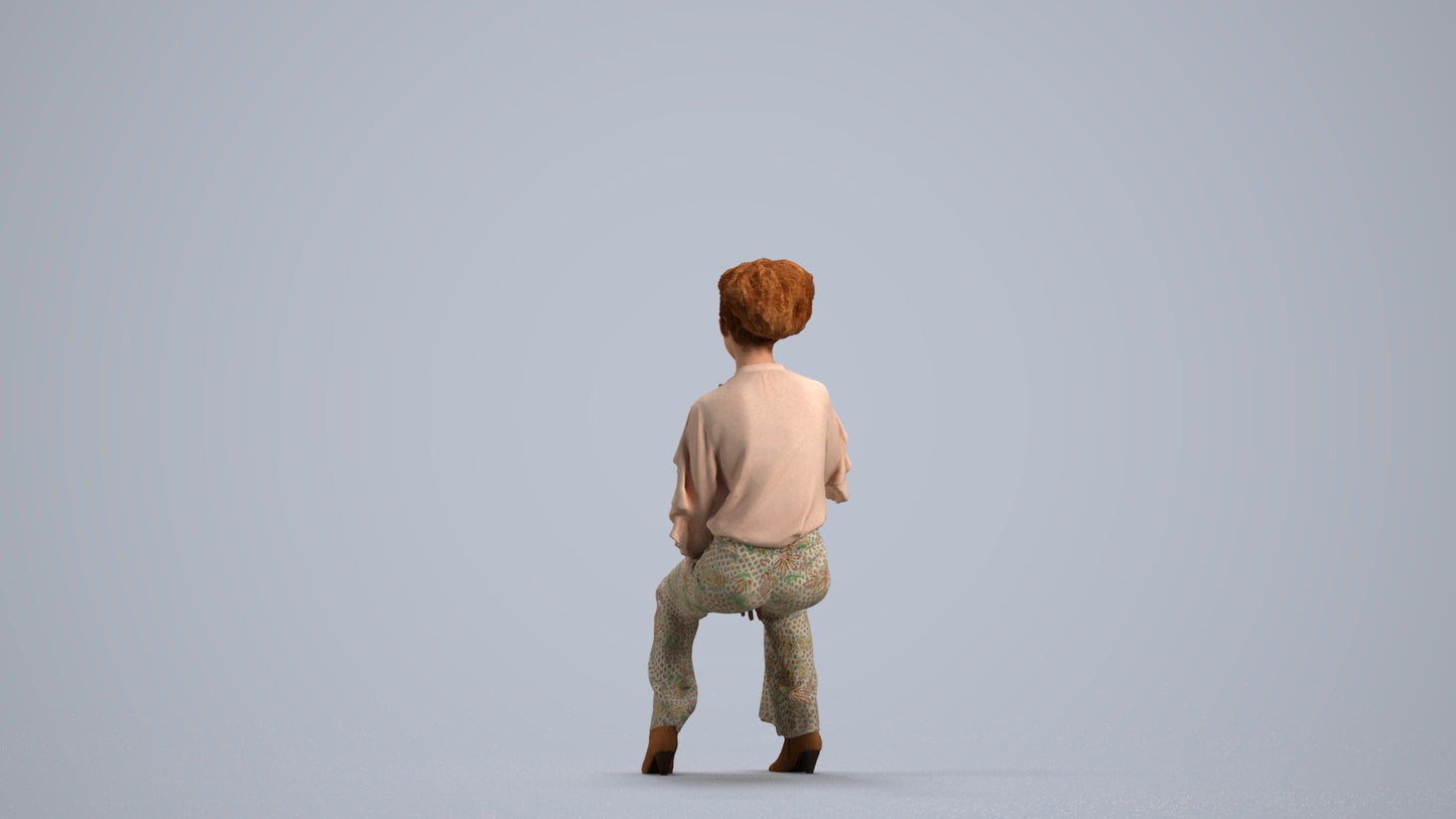 realistic 3D human woman casual sitting, archviz people FBX OBJ for Blender, front view render