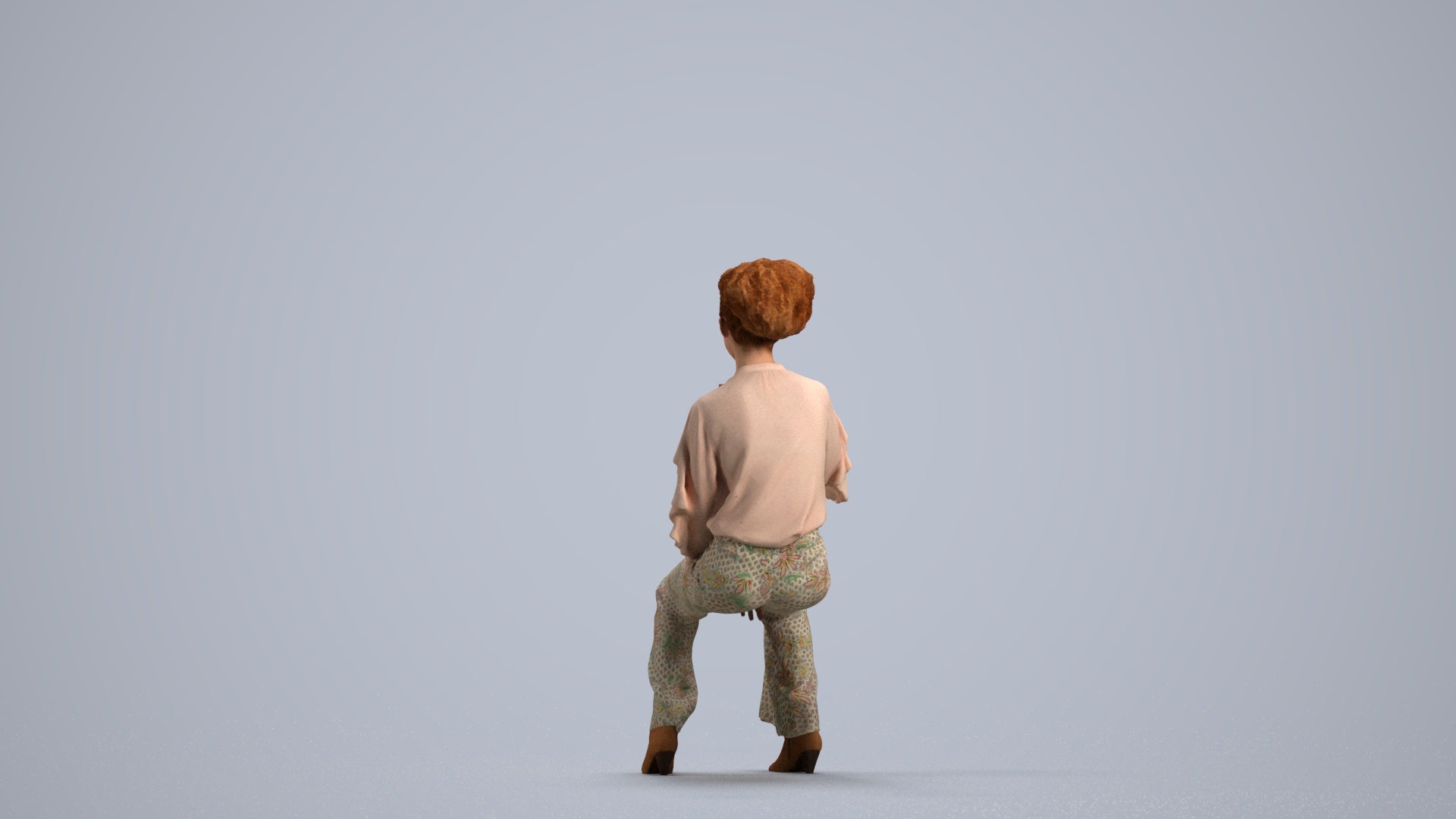 realistic 3D human woman casual sitting, archviz people FBX OBJ for Blender, front view render