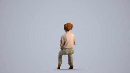 realistic 3D human woman casual sitting, archviz people FBX OBJ for Blender, front view render