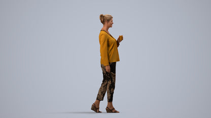 scanned 3D woman casual walking, photogrammetry people for Enscape and V-Ray, side view render