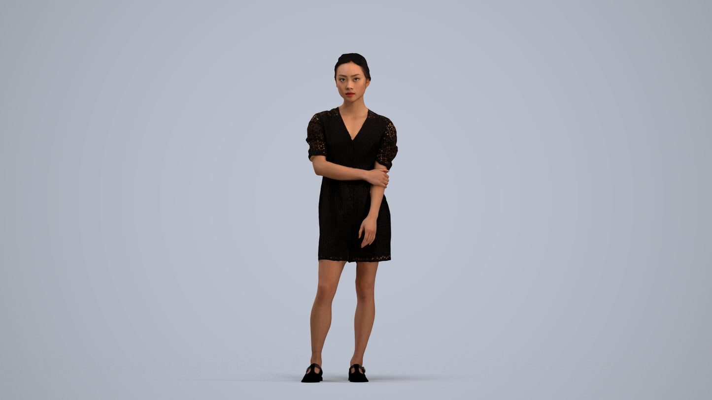 realistic 3D human woman business standing, archviz people FBX OBJ for Blender, standing pose render