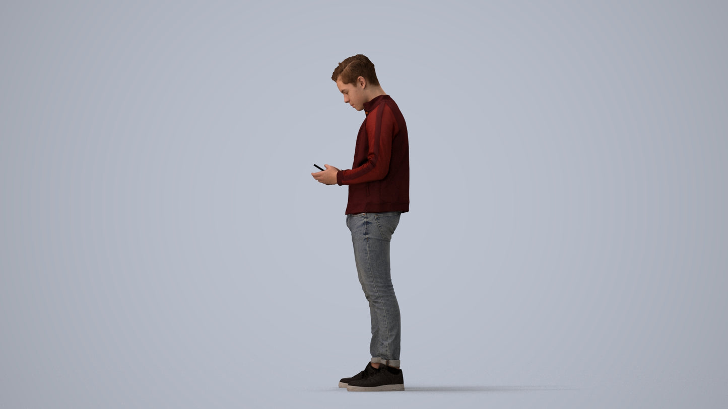 scanned 3D boy casual kids, photogrammetry people for Enscape and V-Ray, three-quarter view render