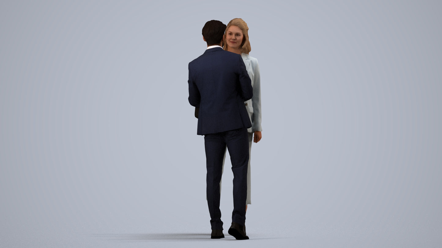 3D human model woman business, photogrammetry scanned person for archviz, side view render
