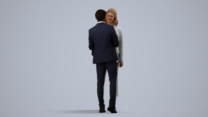 3D human model woman business, photogrammetry scanned person for archviz, side view render