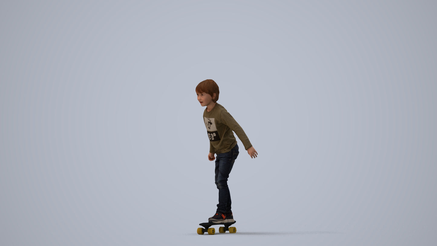 3D scanned boy kids casual, photorealistic archviz people for Enscape and SketchUp, three-quarter view render