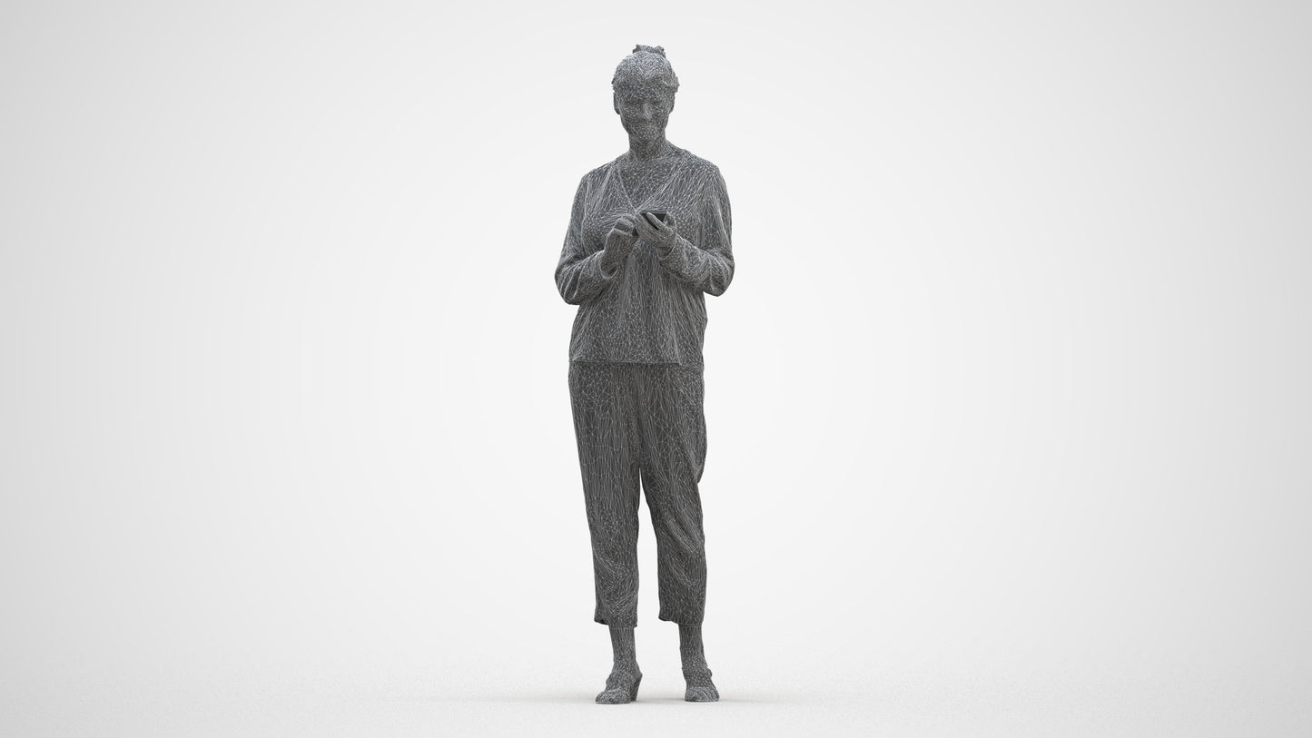scanned 3D woman casual standing, photogrammetry people for Enscape and V-Ray, three-quarter front view render
