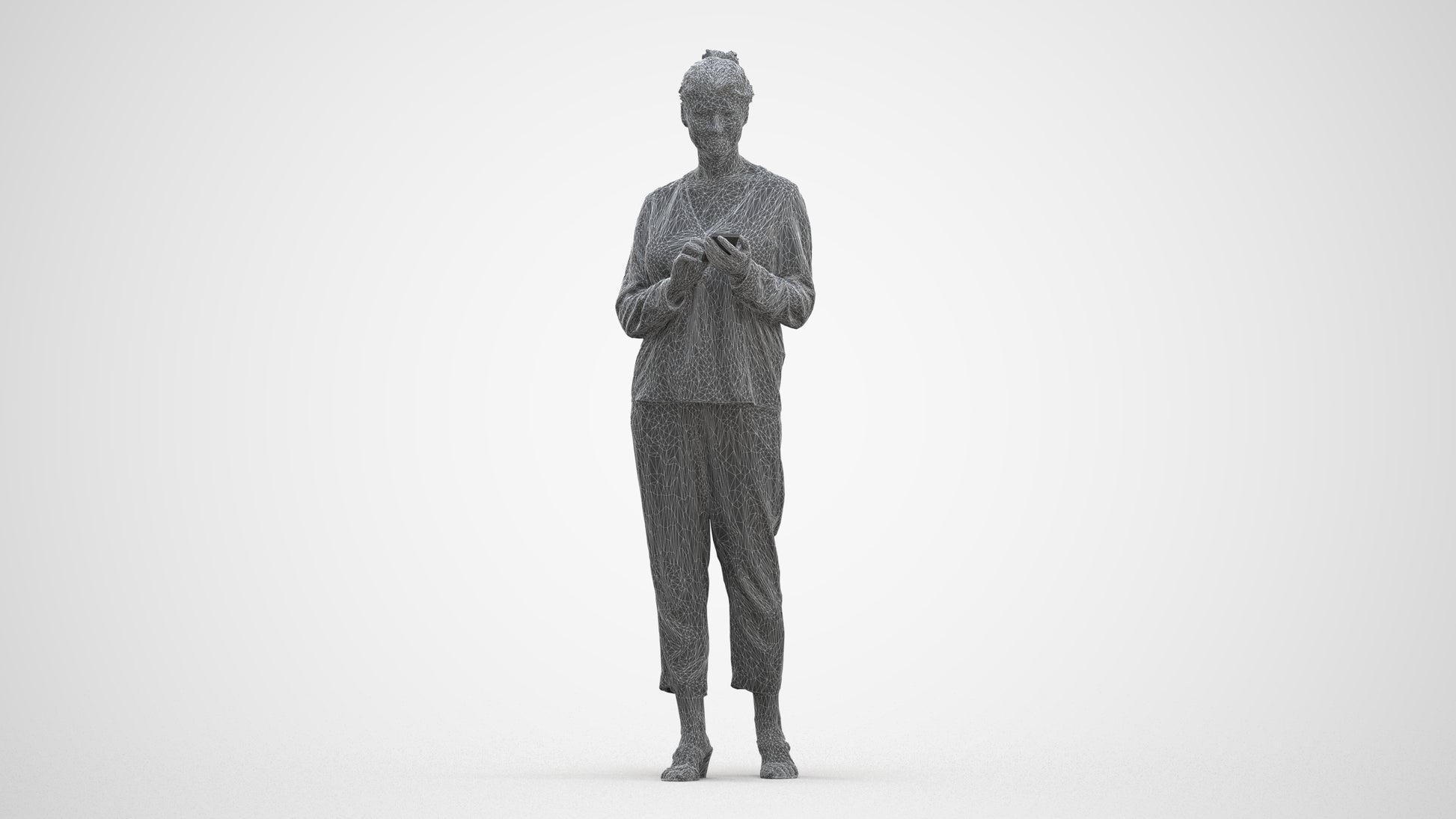 scanned 3D woman casual standing, photogrammetry people for Enscape and V-Ray, three-quarter front view render
