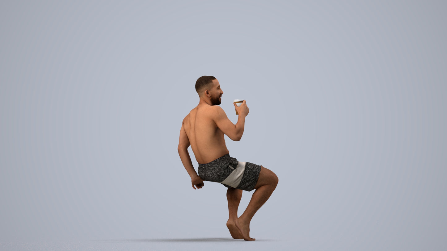 realistic 3D people man pool, render-ready for V-Ray and Corona, FBX OBJ, side view render
